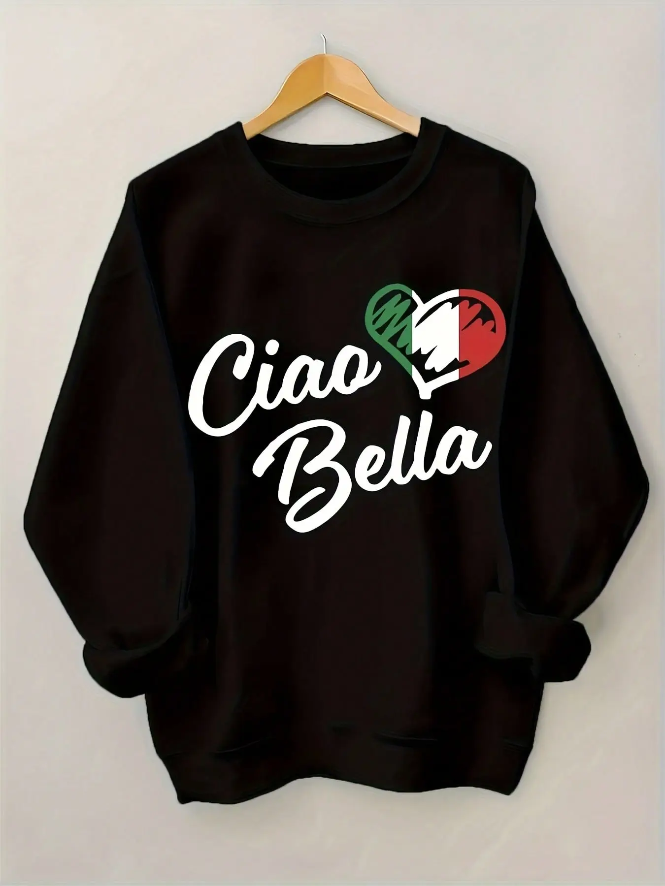 Women's "Ciao Bella" Italian Print Hoodie Sweatshirt, Loose Pullover Top with Full Sleeves, Versatile Wardrobe Piece, Oversized, Women's Clothes, Universal Size, Soft Fabric, All Over Print, Joggers, Baggy, Everyday, Outfits, Long Sleeve, Fashion, Persona