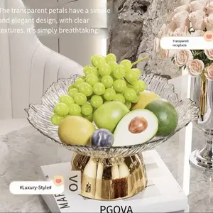 1 Pc High Foot Fruit Plate with Base, Petal-shaped Candy Tray, Bread & Cake Plate, Party Plates, Large Capacity, Shatter-resistant, Light Luxury Style, Ideal for Home, Events, Banquets, Restaurants, Tableware & Housewarming Gift