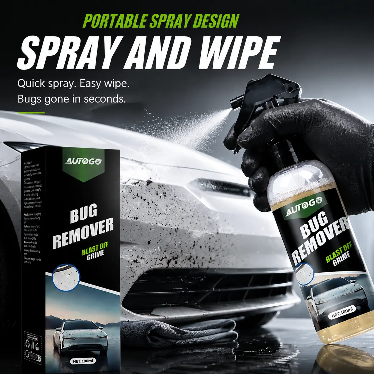 100ml Heavy-Duty Bug, Tar & Tree Sap Remover Foam Spray - Blast Off Degreaser, Rust Removal Solutions, Portable Design, Quick Application & Easy Wipe for Car Paint Care