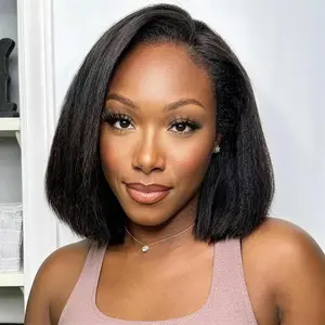 Mscoco Hair Half Wig Kinky Straight Bob Wig Flip Over Install 100% Glueless Natural Blowout Kinky Strtaight Wig #Summervibes