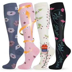ISUNIE Compression Socks for Men & Women - 4 Pairs, 15-20 mmHg   Striped   Sports Knee High Socks, Soft, Breathable & Supportive for Running, Workout, Training & Athletic Use, Activewear