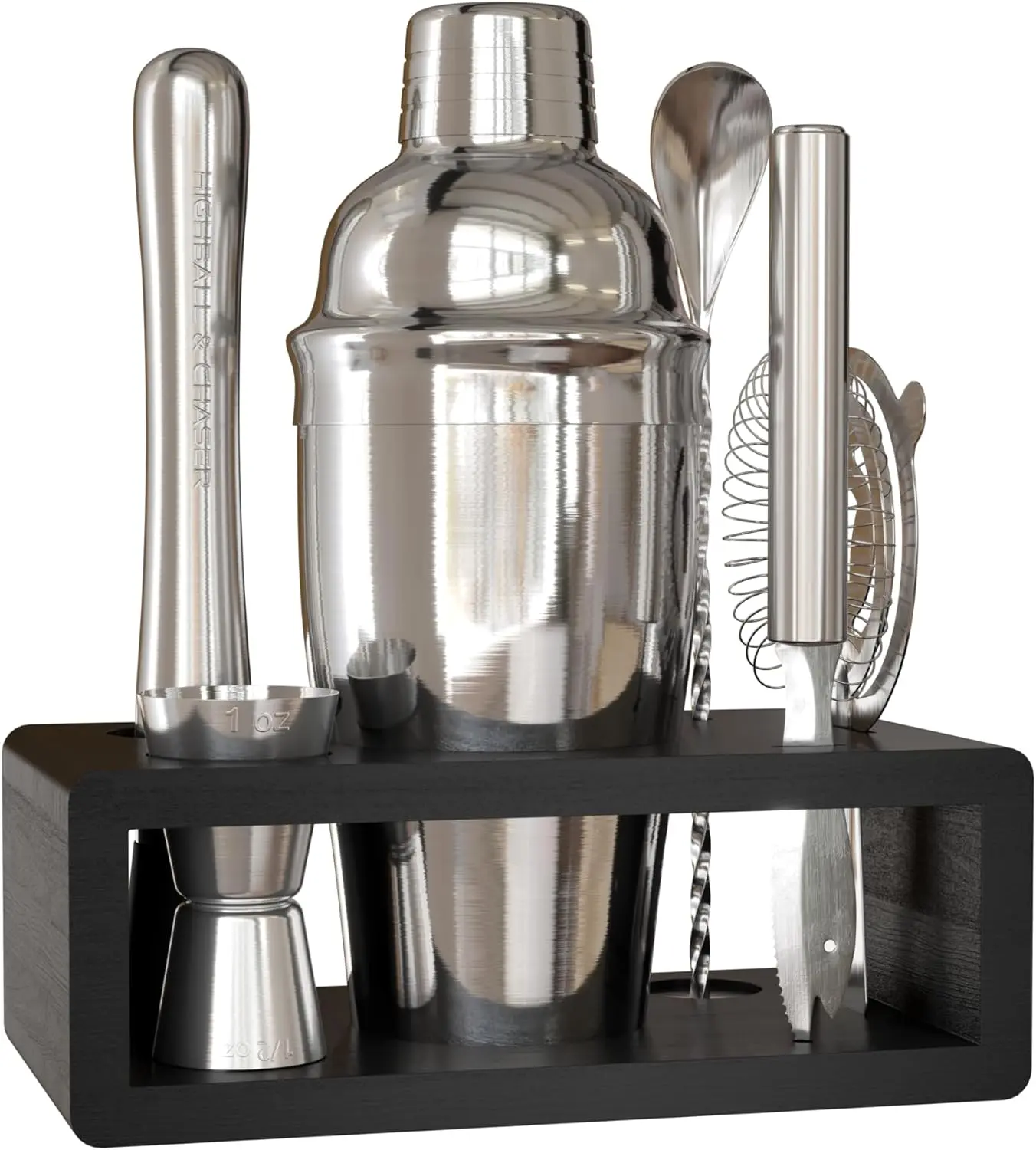 Highball & Chaser Cocktail Shaker Set: Bartender Kit for Home Bar Mixology Cocktail Bar Set Plus E-Book with 30 Recipes (Silver)