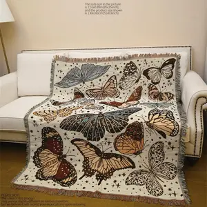 Butterfly Pattern Tassel Throw Blanket, 1 Count Boho Style Air Conditioned Room Blanket, Soft Warm Nap Blanket for Home Office Travel Camping Picnic