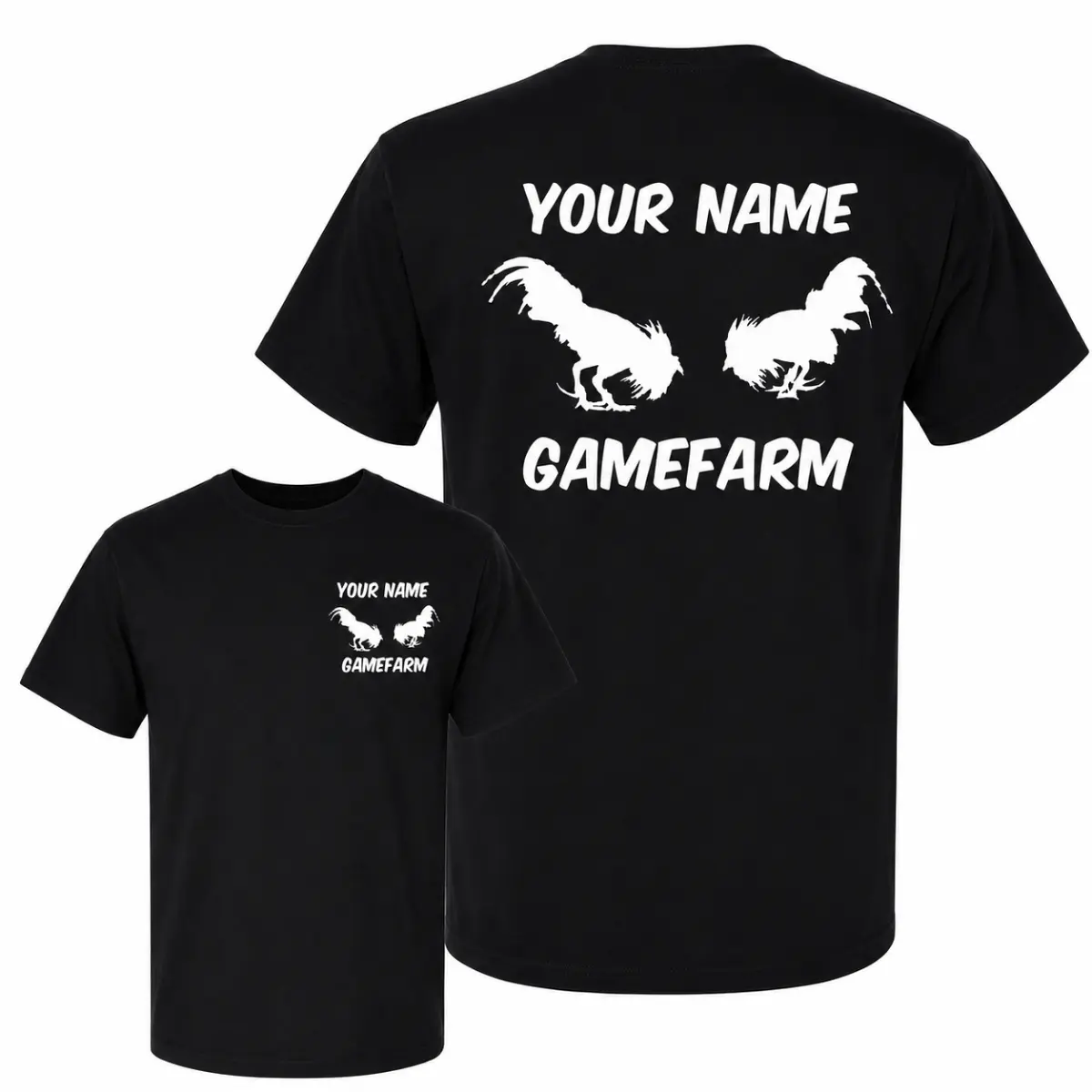 [Leave A Note Or DM For Us]Custom Name GameFarm Rooster Shirt, Gamefowl Style, Game Farm Life, Black Personalized Gallo Graphic Tee, Your Name Gamefarm T-Shirt, Front and Back Rooster Gift for Men