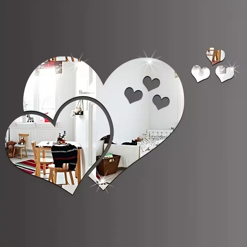 5pcs， Love shaped Heart shaped acrylic mirror wall sticker, creative Decorative background wall decoration, self-adhesive and removable, suitable for home decoration, simple mirror wall sticker, fashionable decoration gift