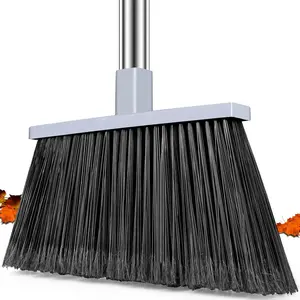 Outdoor Broom for Floor Cleaning, 58" Long Stainless Steel Handle, Hard Bristle Angle Broom for Sweeping Indoor Commercial Industrial Garage Kitchen