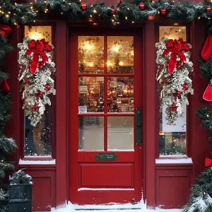 2 pieces of velvet Christmas wreath wall hangings artificial Christmas tear-shaped wreaths, suitable for front door decoration, as well as Christmas gifts. These items are perfect for both outdoor and indoor home decor, as well as for use at festive par