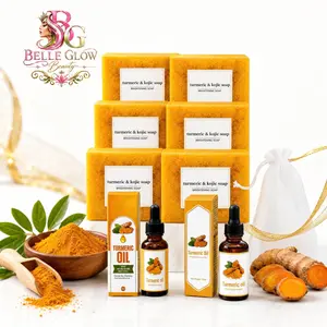 Belle Glow Beauty Turmeric Skincare Kit - 8-Piece Full Set: 6 x 3.53 Oz Face & Body Soaps, 2 x 1 Oz Face Oils for Radiant Skin