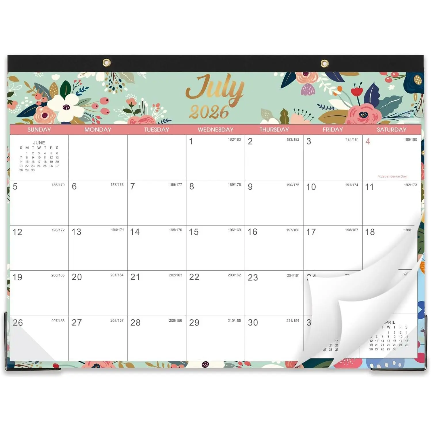 Desk Calendar/Calendar 2026-2027- Jul. 2026 - Dec. 2027, 18 Monthly Desk/Wall Calendar 2026-2027,12" x 15", Thick Paper with Corner Protectors, Large Ruled Blocks - Floral
