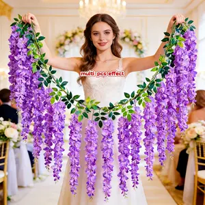 2pcs/set Outdoor Artificial Wisteria Vine, Decorative Flowers - Realistic Faux Hanging Vine with Dense Flowers, Double-Layer Plastic Wisteria Garland, Suitable for Weddings, Outdoor Decor - Table Centerpiece, Balcony Hanging
