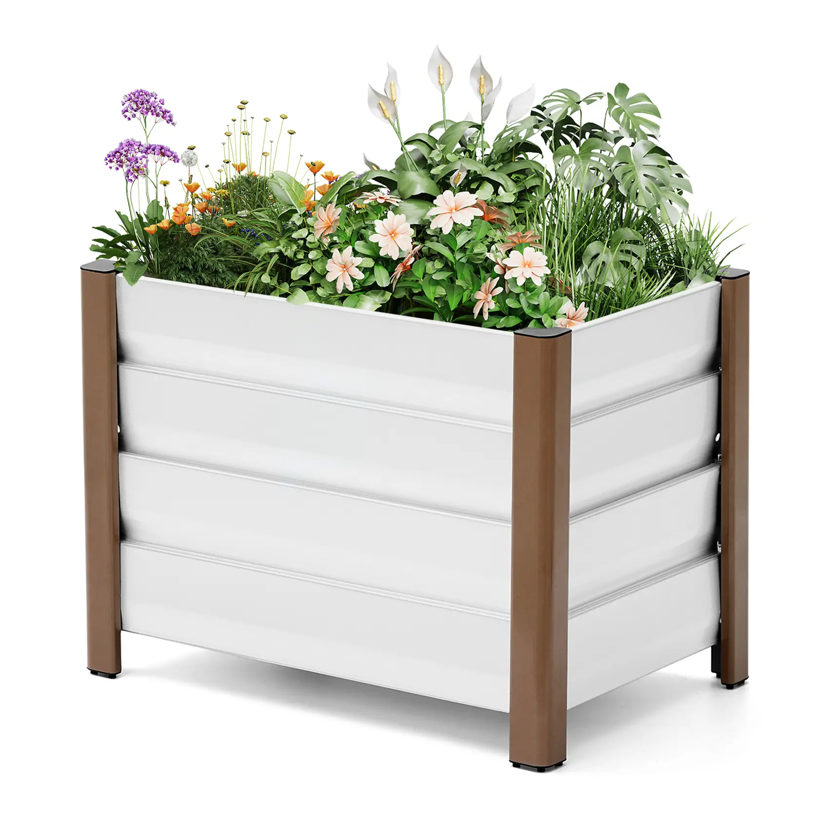 Weatherproof Aluminum Raised Garden Bed Planter Box - Deep 24"x16"x18" with Rounded Corners  Raised Garden Bed Planter Box, Single-Layer Design, Drainage Holes, Anti-Cut Edging - Ideal for Outdoor Patio, Balcony, Lawn Planting