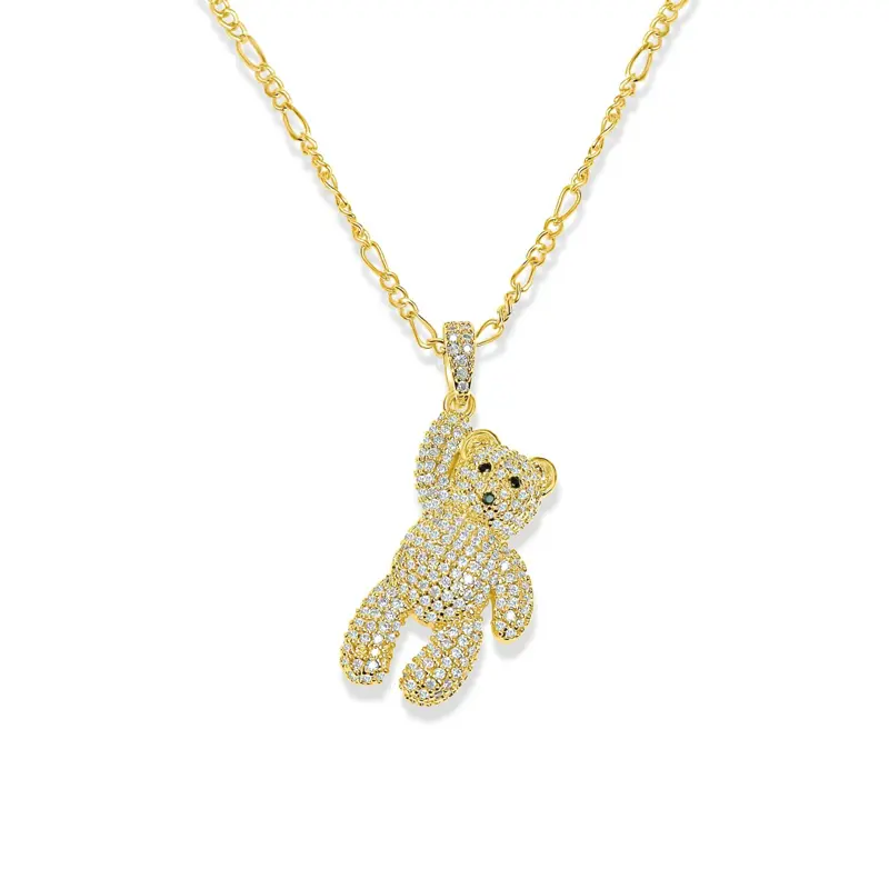 Twinkle Bear Pave Pendant Necklace | Gold-Tone Chain | Sparkling Accents | Cute Gift for Her