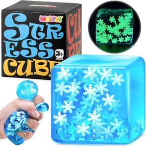 Squishy Fidget Toys Adults Stress Cube - Glow in The Dark Snowflakes Sensory Toys for Kids with Autism Stress Balls for Kids Teens Squeeze Squishy Toys Easter Basket Stuffers Relief Filled Gel Textured