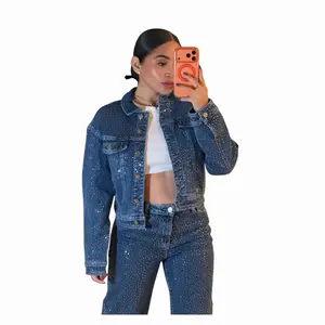 Sparkly Jacket Denim Design Front Denim Style Pants  Womenswear Bottom Jeans