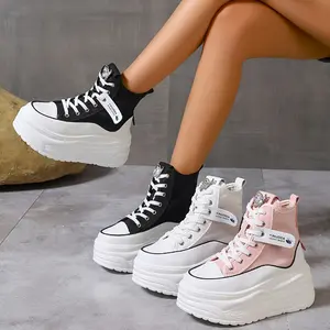 YINUDDA Women'S High Top Sneakers - Elevate Your Style with These Chic, EVA And Sneakers Featuring a Thick, PU Sole And a Classic Lace-Up Design. Perfect for All Seasons And Suitable for Casual Outings.