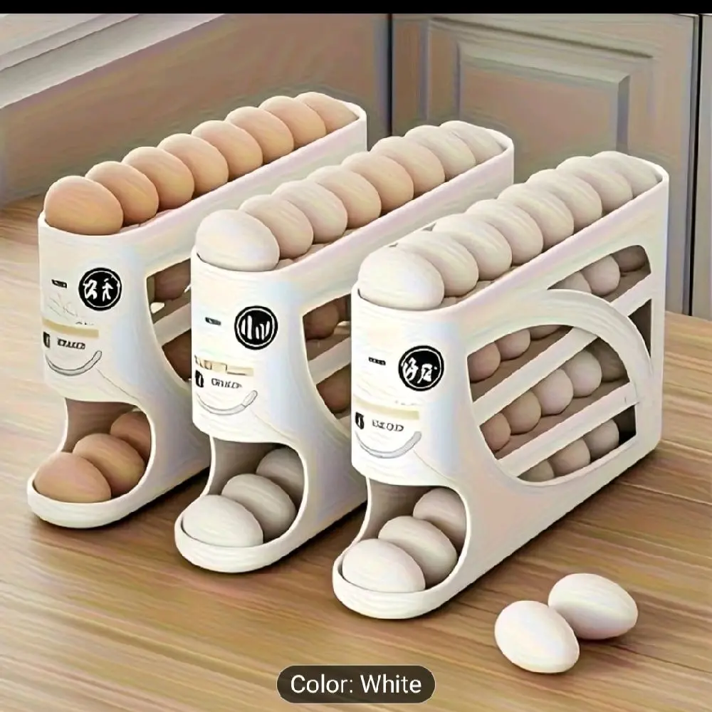 4-Tier Plastic Construction Egg Holder - 30-Egg Capacity, Compact Side Door Design, Sleek Glossy Surface, Easy-To-Use Handle, Fridge Storage Organizer, Contemporary Kitchen Tool, Large Home Appliance Accessory, Contemporary Kitchen Tools