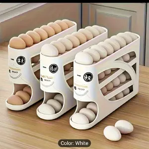 4-Tier Egg Holder - Compact Side Door Design, Holds 30 Eggs, Sleek Glossy Surface, Easy-To-Use Handle, Ideal for Kitchen And Fridge Storage | Contemporary Kitchen Tools | Sturdy Plastic Construction