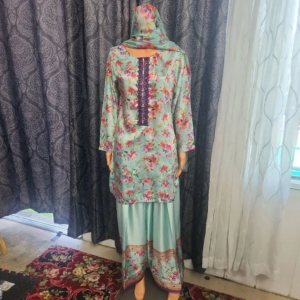Women's 3-Piece Silk Farshi Suit, Traditional Ethnic Wear for Formal Occasions