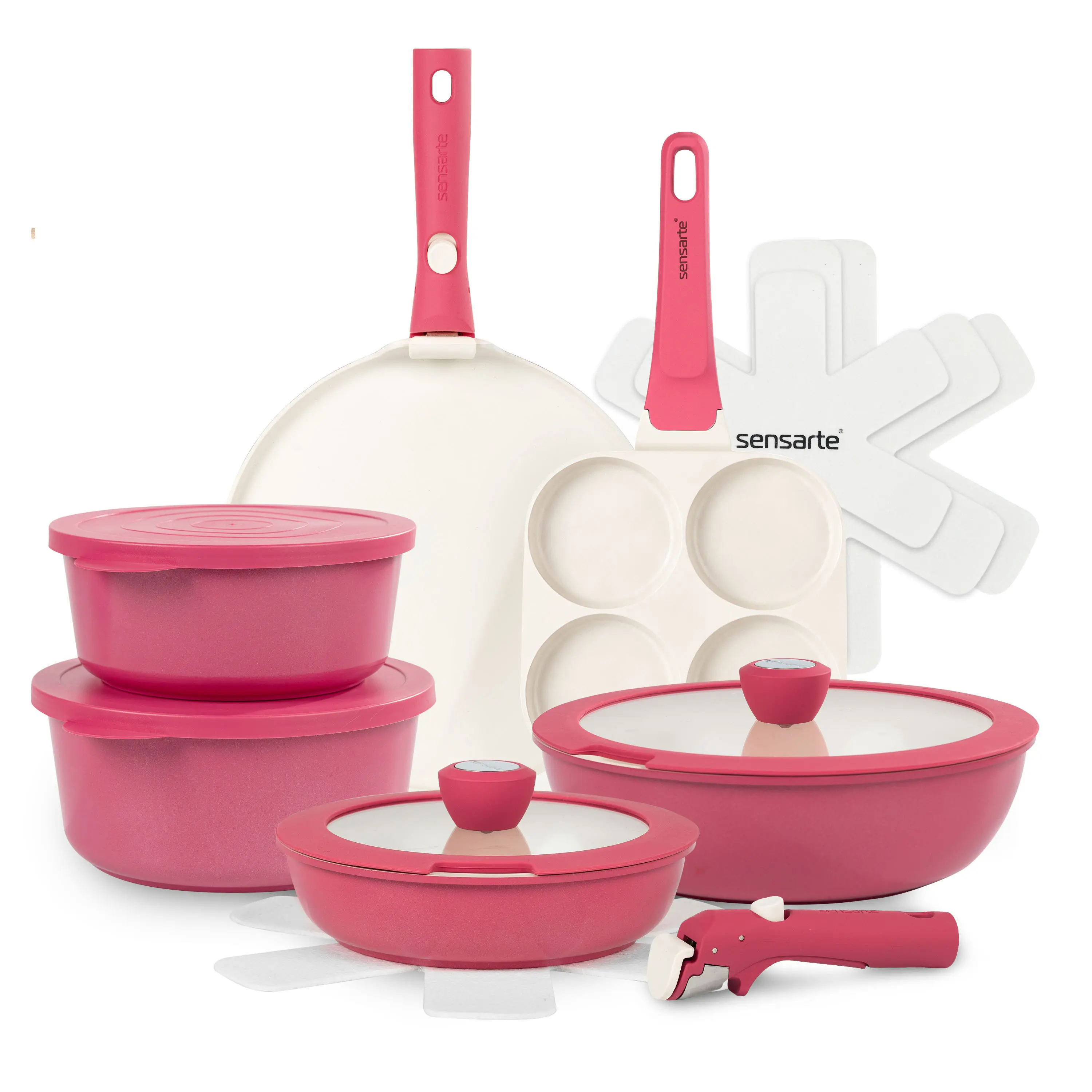 SENSARTE 19pcs Nonstick Pots and Pans Set - Kitchen Cookware Set with Detachable Handle - Includes Pizza Pan & Egg Pan & Kitchen Utensils - Ideal for Home Cooking, RV, Camping - Dishwasher/Oven Safe