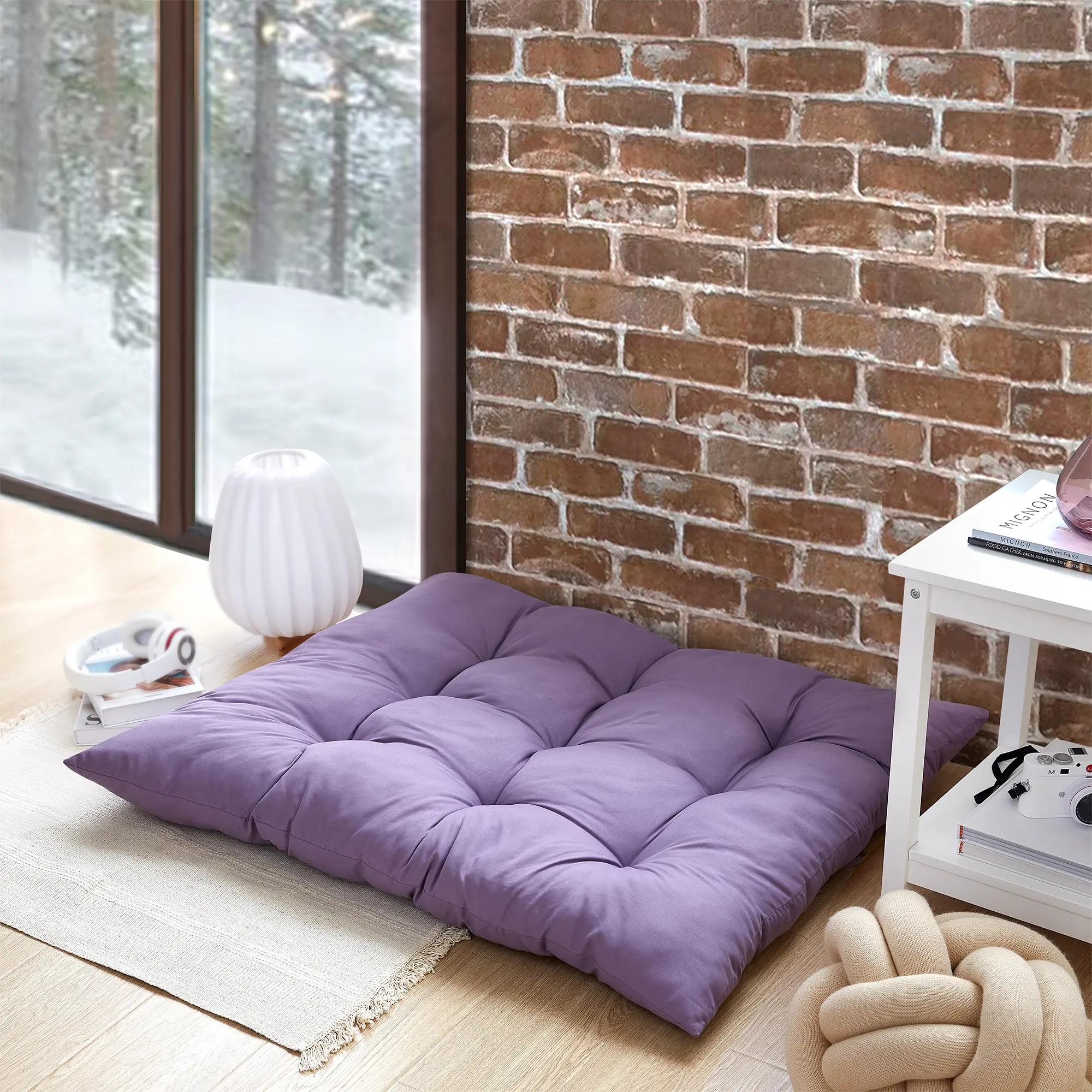 Rainha - Puffy Tufted College Floor Pillow - Purple Dusk