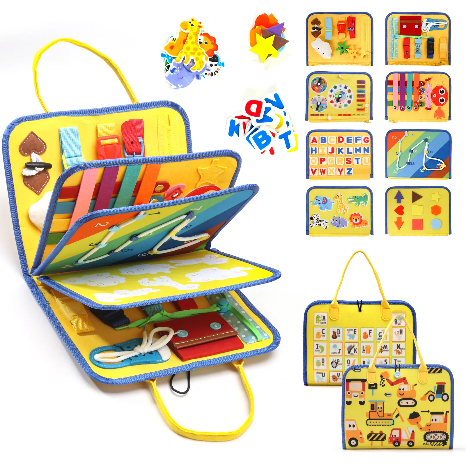 Montessori Soft Felt Busy Board Craft Set, Toddler Educational Fine Motor Skills Toy with Velcro Fasteners, Calendar, Travel Toy for Airplane-Car Use, Preschool Learning Gift