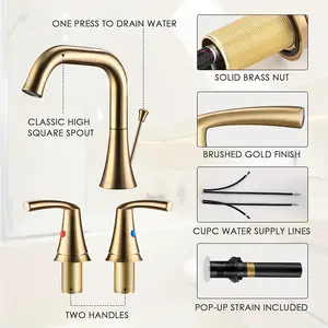 New Bathroom Faucet Gold - WaterSong Bathroom Sink Faucet 2-Handle 3-Hole Widespread 8 Inch Bathroom Faucet w/Drain Assembly & cUPC Faucet Supply Lines Modern Farmhouse Commercial Vanity Sink Lead-Free