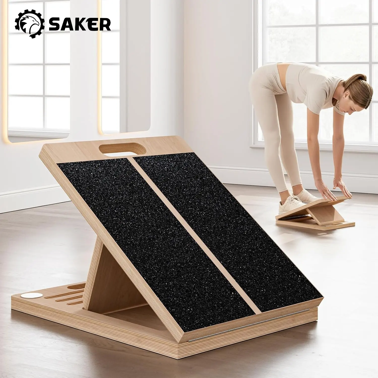 Saker Portable Wooden Slant Board – Suitable for calf stretching, squats, and Pilates rehabilitation; features an adjustable incline and promotes the health of knees, ankles, heels, feet, and legs., Exercise Equipment For Home, Tilting Angle Board
