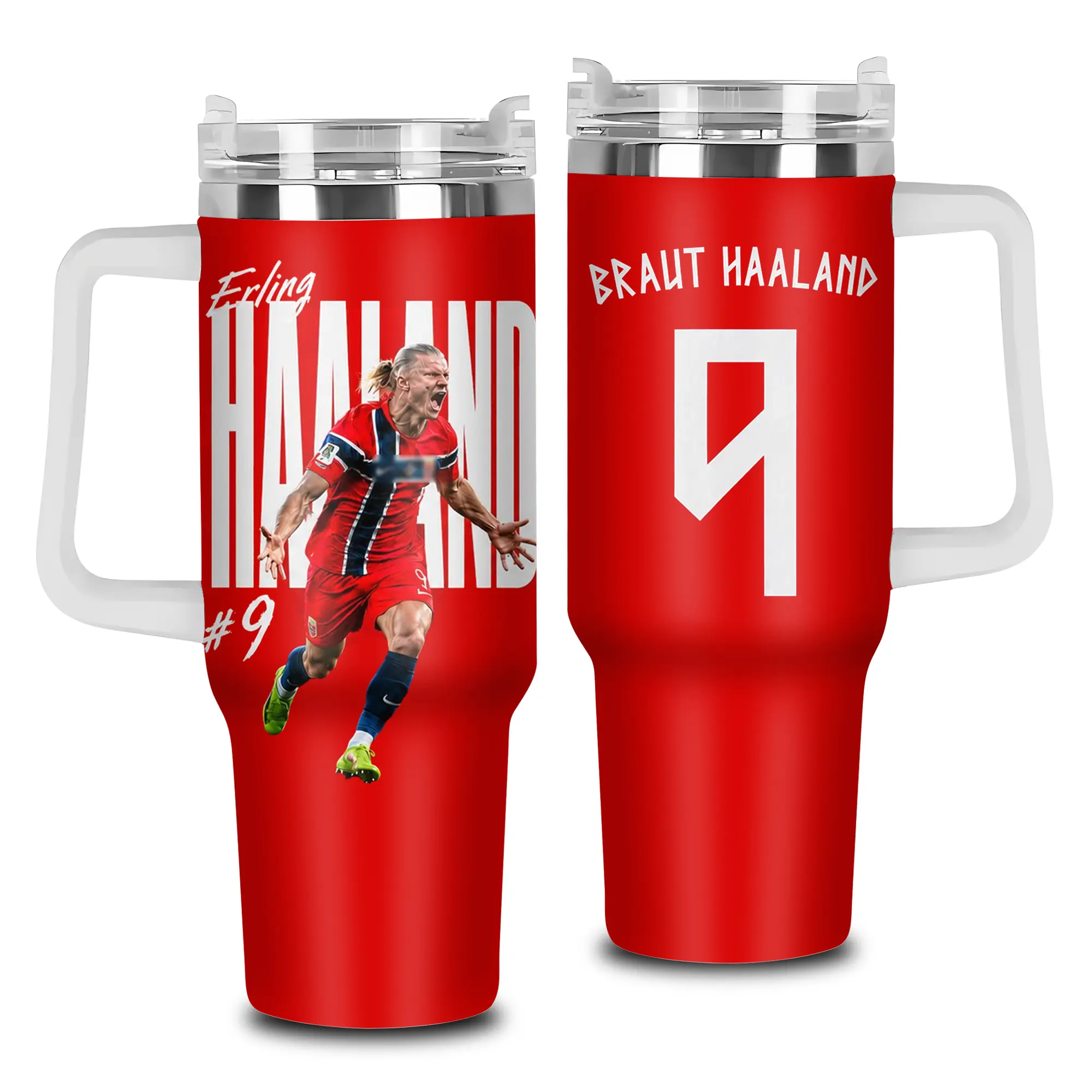 Erling Haaland 40oz 20oz Tumbler High-Quality Insulated Tumbler, Norwegian Striker Football Theme Tumbler With Handle, Viking Warrior Goal Machine Football Fan Gift Tumbler, WC 2026, Leakproof Travel.
