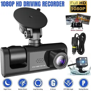 【FathersDayGift】Car DVR Dual Lens Dash Cam HD 1080P Front/Rear/Interior Video Recorder Camera G Sensor, 3 Channel Dash Cam, 170° Wide Angle, 24H Parking Mode