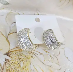 Gold Plated Pave Rhinestone Chunky Hoop Earrings – Luxury Sparkling Statement Earrings for Women