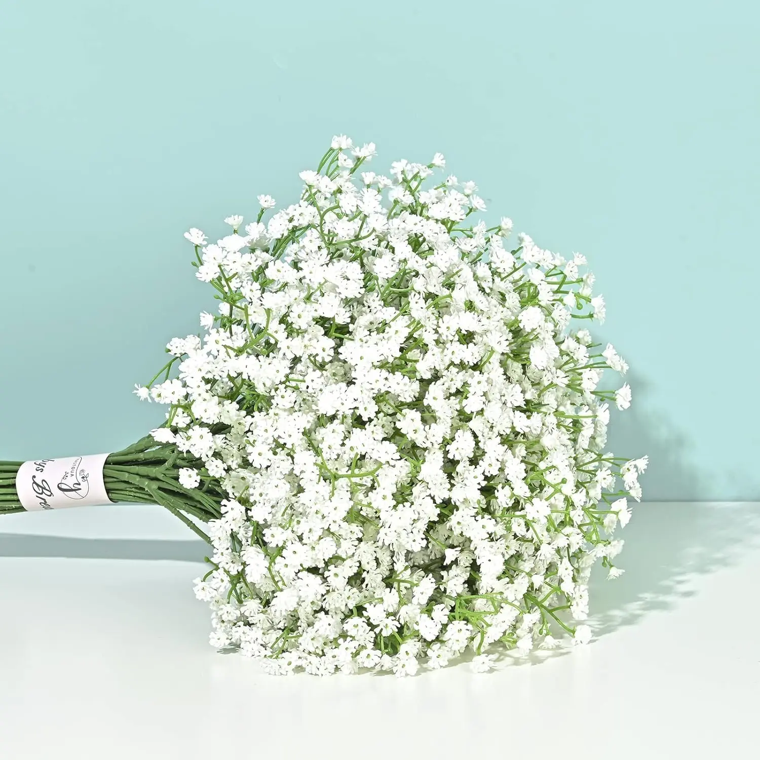 DEEMEI Spring White Artificial Gypsophila Bouquets with Faux Initial - Decorative Baby's Breath Plastic Flowers, Artificial Floral Ornaments for Wedding & Home Decoration