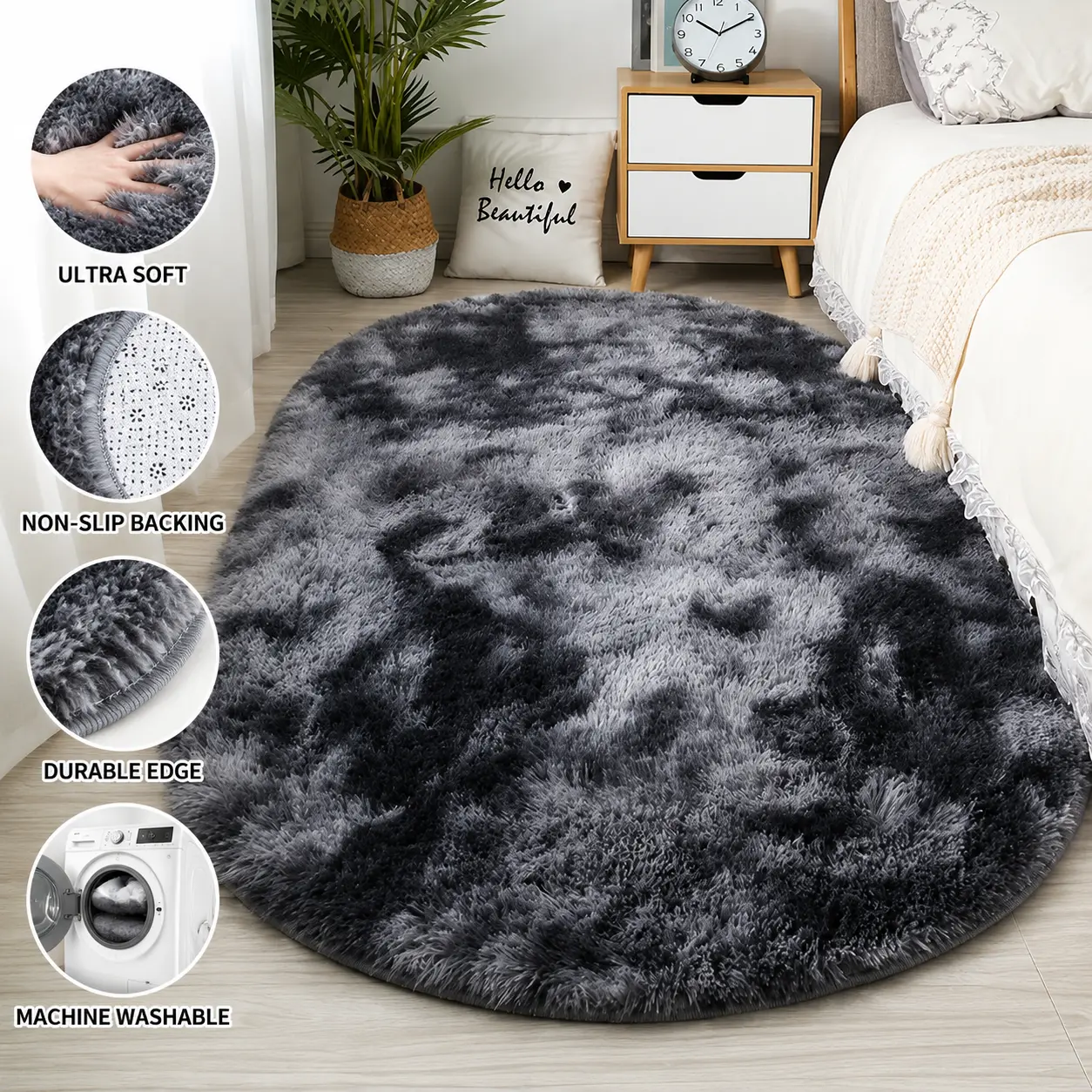 Ultra Soft Shag Area Rug with Plush Texture, Fluffy Non-Slip Tie-Dye Look Faux Fur Carpet, Pet-Friendly Washable Modern Decor for Bedroom, Living Room & Bedside Rugs for Bedroom Decor