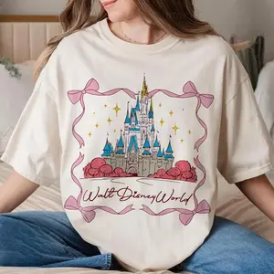 Retro WDW Castle Coquette Bow Shirt, WDW Girl Trip Shirt, Magic Kingdom Women's Shirt, WDW Pink Coquette Bow Shirt