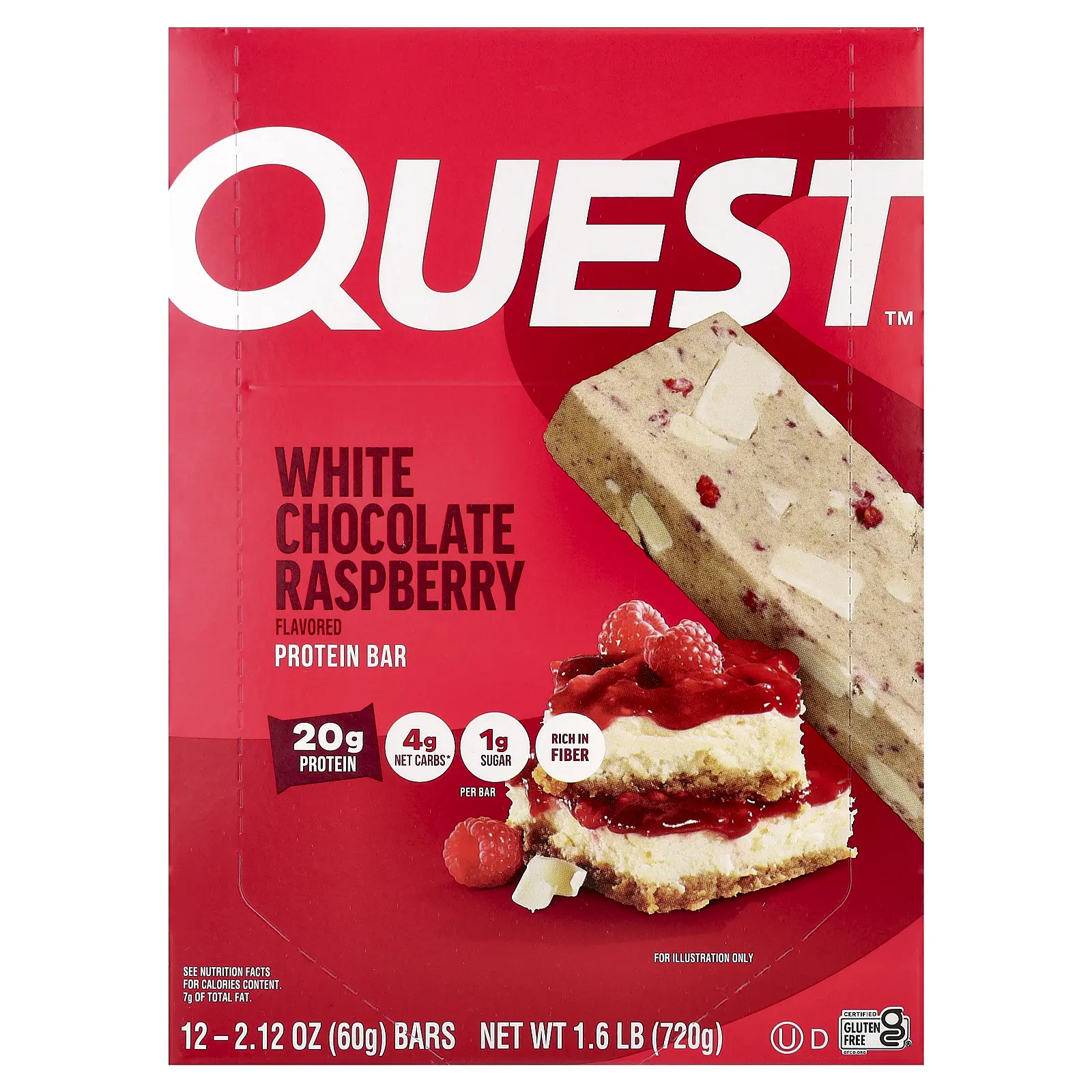 Quest Nutrition Protein Bar, White Chocolate Raspberry, 12 Bars, 2.12 oz (60 g) Each