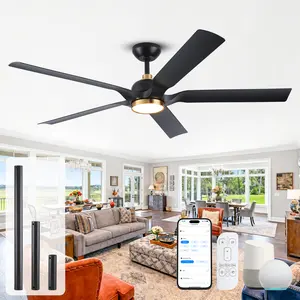 60 Inch Modern Ceiling Fan with Light for Bedroom Living Room,Alexa/Google/Tuya App Smart Ceiling Fan with Remote,Waterproof ABS 5 Blades Outdoor Ceiling Fan for Patio Porch Backyard Luxury Black&Gold Quiet Reversible DC Motor Indoor Lighting