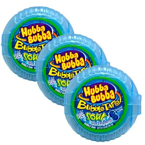 HUBBA BUBBA BUBBLE TAPE SOUR BLUE RASPBERRY 2.0 OZ PACK OF 3 Candy Sweet Corn Artificial Sugar Snack Gum Tangy Fruit Flavor