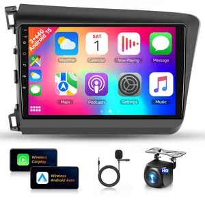 9-Inch Touchscreen Car Radio for Honda Civic 2012-2015 [2+64G] with Wireless CarPlay, Android Auto, Bluetooth, GPS Navigation, DSP, WiFi, FM, SWC, Dual USB, HD Backup Camera, Plug-and-Play Car Audio (Father's Day Gift), Android Auto Car Stereos