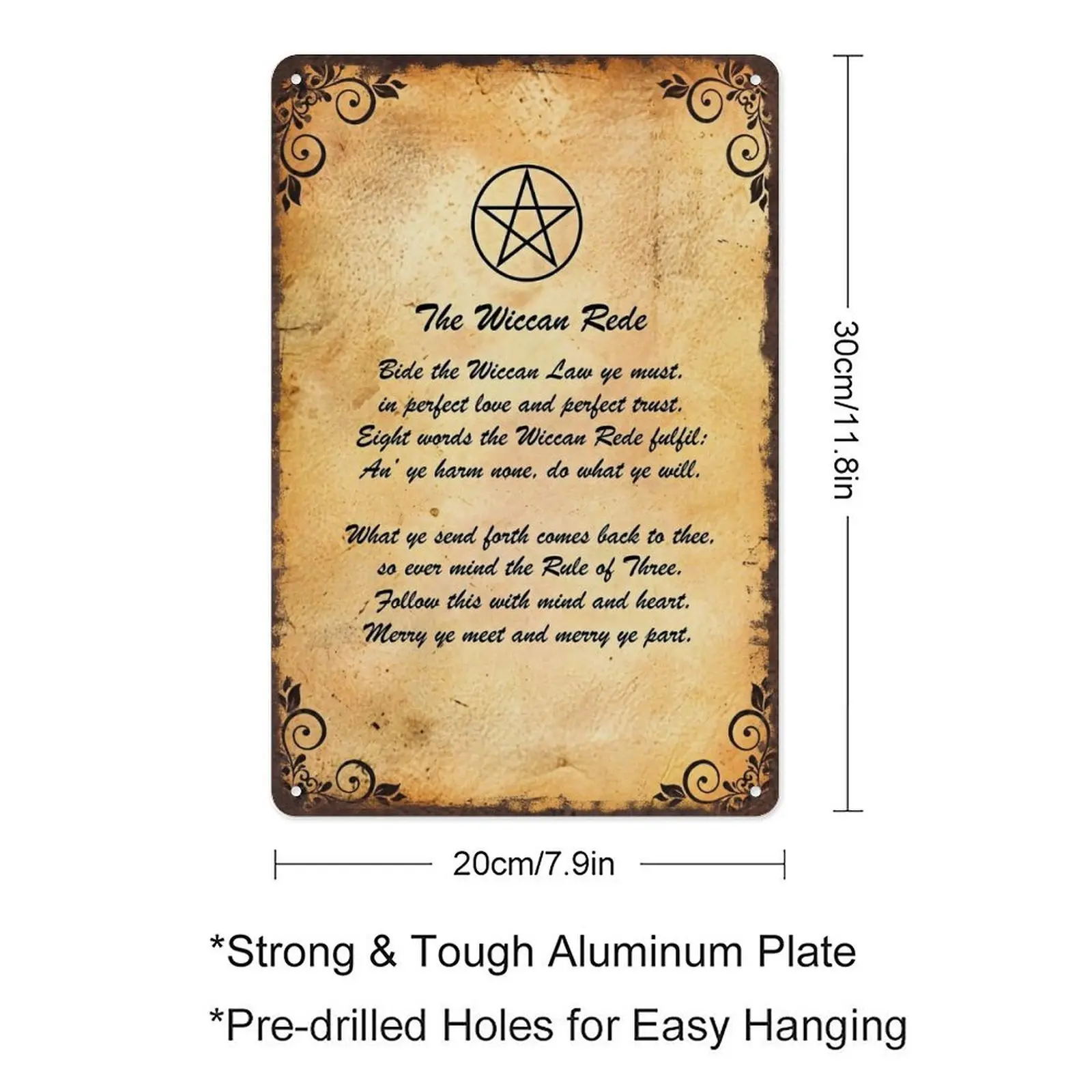 The Wiccan Rede Pentagram Vintage Metal Sign - 8x12 Inch Retro Tin Wall Decor for Altar, Witch Room, Home - Wicca Pagan Spiritual Gift for Witchcraft Lovers Home Decor