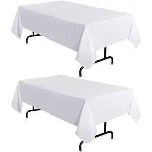 2 Pack White Tablecloth 60 x 102 Inch, Rectangle 6 Feet Table Cloth - Stain and Wrinkle Resistant Washable Polyester Table Cover for Dining Tables, Buffet Parties and Camping