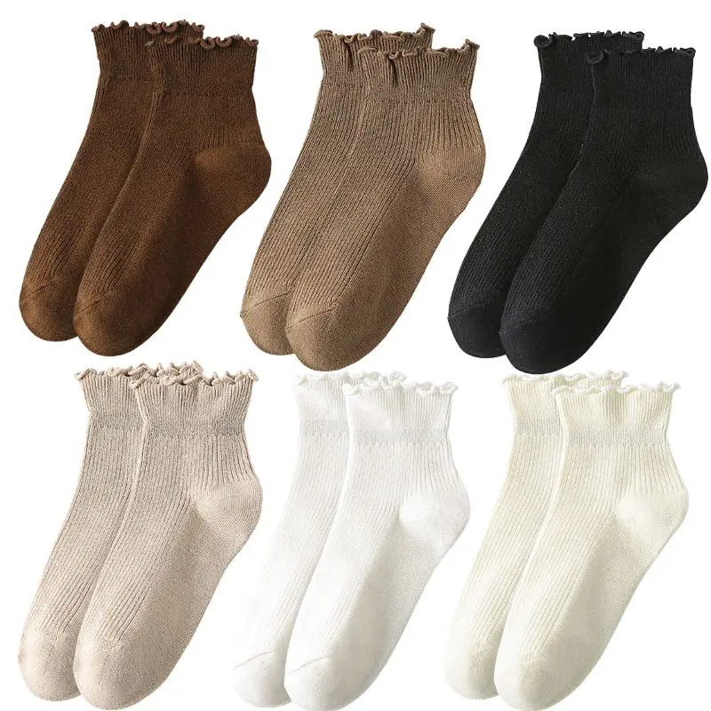 Women's Cotton Ruffle Sports Ankle Socks - Cute Frilly Lettuce-Trim Flounce Design, Breathable Comfy Solid-Knit, No Tight Fit, 5-9 One Size, Multiple Packs (6/12/24 Pairs) for Female, Sisters, Girlfriends, Moms Spring Summer Daily Wear