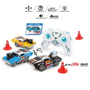 1/64 Mini Alloy RC Drift Car, High Speed Alloy Off-Road muscle car, 2.4GHz Remote Control Toy, USB-C Charging, 3-Speed Modes, LED Lights music, Indoor Outdoor Racing, Fun Birthday Christmas Gift for Kids Boys Outdoorfun