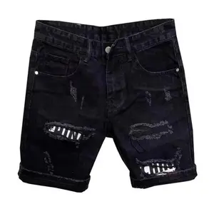 SummerMenRippedPatchworkDenimShortsStraightButtonZipperPocketsShortsKnee-LengthDenimShortPantsFathersdaygiftCasual