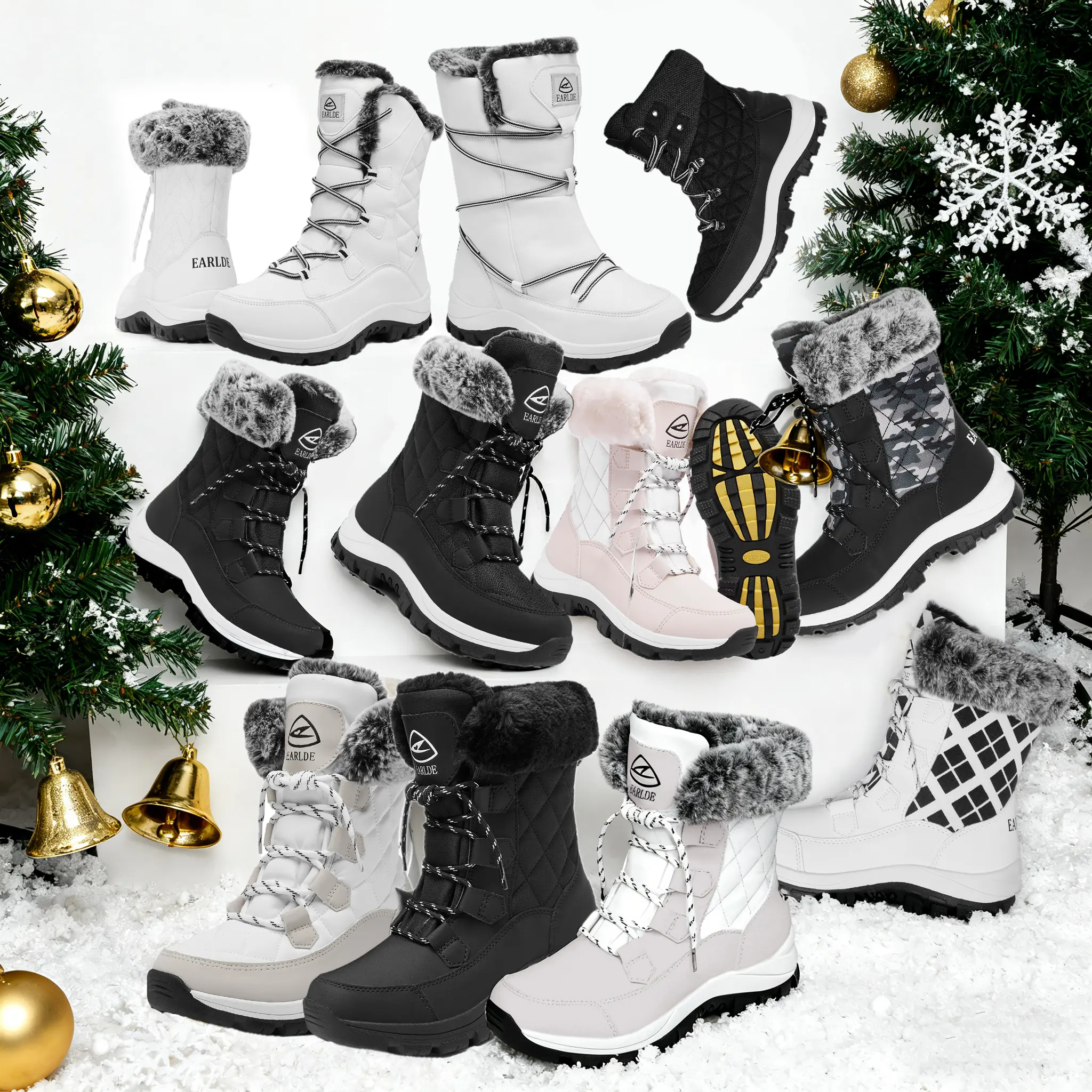 Women's Ankle Height Round Toe Laceless Slip-On Snow Boots - Faux Fur Lining, Waterproof Outer, Lightweight Insulated, Suitable for -20°F Cold Weather, Outdoor Walking Shoes, Outdoors