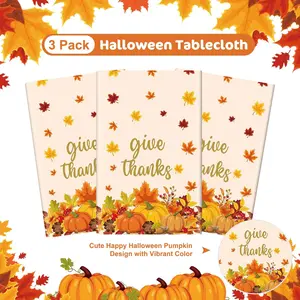 3 Pcs Thanksgiving Tablecloth - Give Thanks Plastic Table Cloth Disposable Rectangular Fall Pumpkin Maple Leaves Table Cover for Thanksgiving Day Party Decorations Tables Decor Supplies,108 x 54 Inch