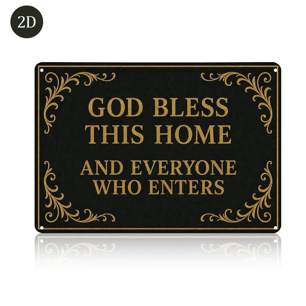 God Bless This Home Rustic Farmhouse Metal Wall Sign - Black & Gold Vintage Inspirational Hanging Plaque, 8*12in, for Entryway, Living Room Home Decor, House Decor