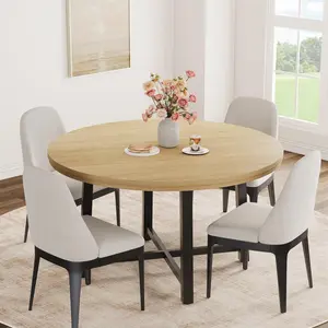 Garvee 47" Round Dining Table for 4 with Sturdy Metal Frame, Wood Circle Kitchen Table, Space-Saving Design, Ideal for Kitchen and Dining Room, No Chairs Included, Natural Finish