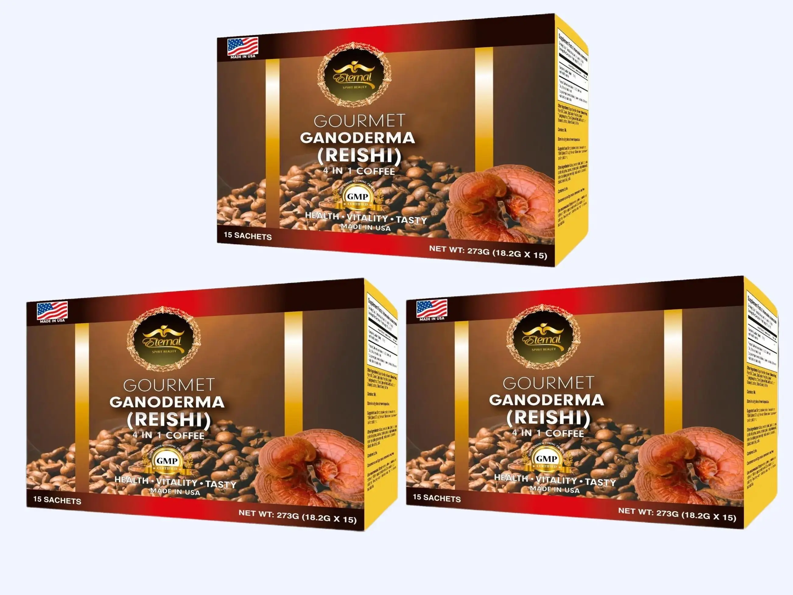 3X Bundle - Eternal Spirit Beauty Ganoderma Instant Coffee 4in1 - Premium Quality Ganoderma Extract - 15 Sachets  - Made in USA