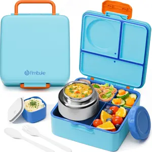 Back to school gift,Fimibuke Bento Box with Thermos, 3-4 Compartment 60OZ Lunch Box Container with Leakproof 8OZ Insulated Food Jar, Sauce Jar, Utensil for School BPA-Free Dishwasher Safe,Funny patterns