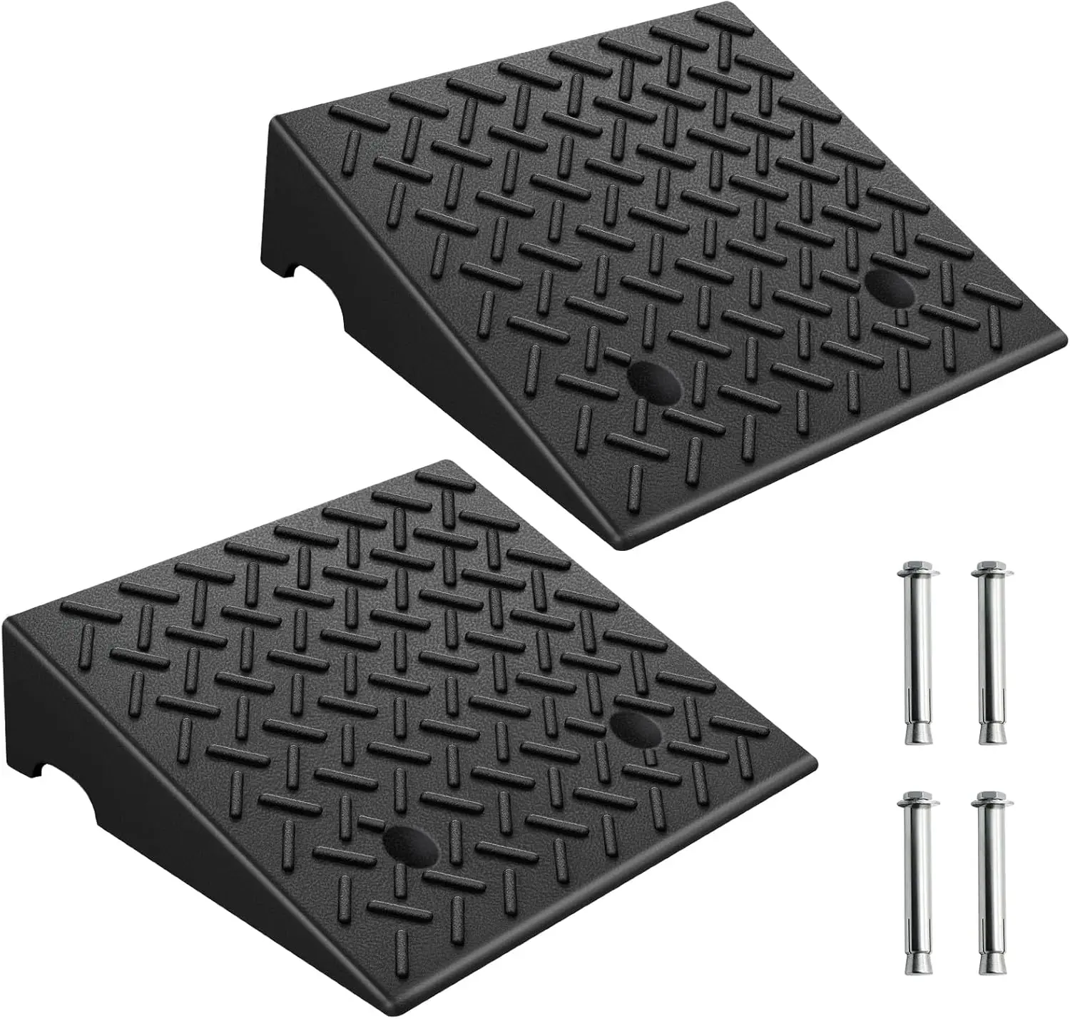 Portable Rubber Driveway Curb Ramps (2-Pack, 11800lbs Capacity) - 5/6 Inch High, High Grip, Load Support, Bolt Mounting Ramps for Cars, Wheelchairs, Driveways, Garages, Loading Docks