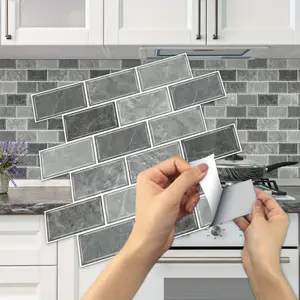12 Pack Peel and Stick Marble Look Tile 12x12 Inch Gray Self Adhesive Kitchen Backsplash Bathroom Wall Decoration Tile Stickers